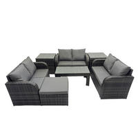 GARTENSOFA SET mit rechteckigem COUCHTISCH Polyrattan 7-Sitzer Dunkelgrau - Dunkelgrau/Grau, Glas/Kunststoff - Fimous