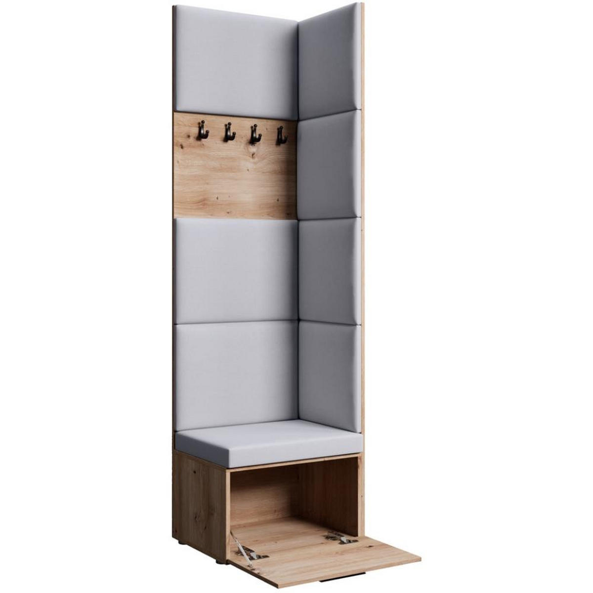 GARDEROBE Margaret V 81/203/43 mit gepolsterten Paneelen - Schwarz/Eiche Artisan, Holzwerkstoff/Kunststoff (60/206.5/42cm) - Beautysofa