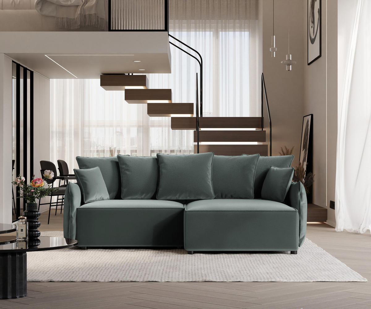 ECKSOFA LEON mit Schlaffunktion und Bettkasten Grün - Grün, Holzwerkstoff/Kunststoff (250/90cm) - Idohome