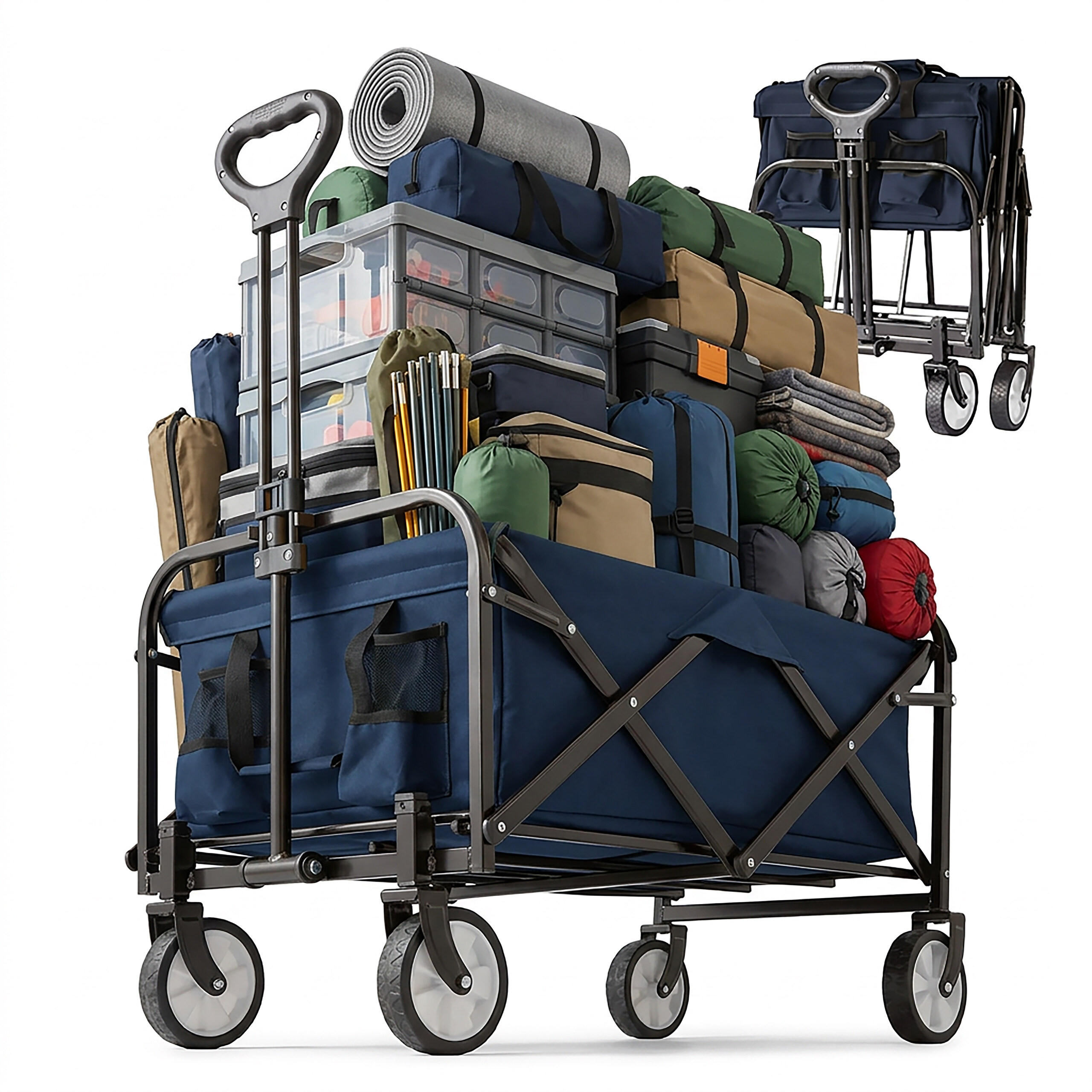 VOZÍK modrý skladací 95 l - tmavomodrá, kov/textil (50/89/72cm) - Relaxdays