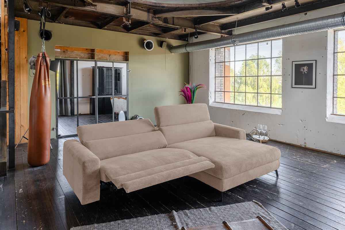 ECKSOFA LAISKA Taupe Cord Relaxfunktion - Taupe/Schwarz, Textil/Metall (282/177cm) - KAWOLA