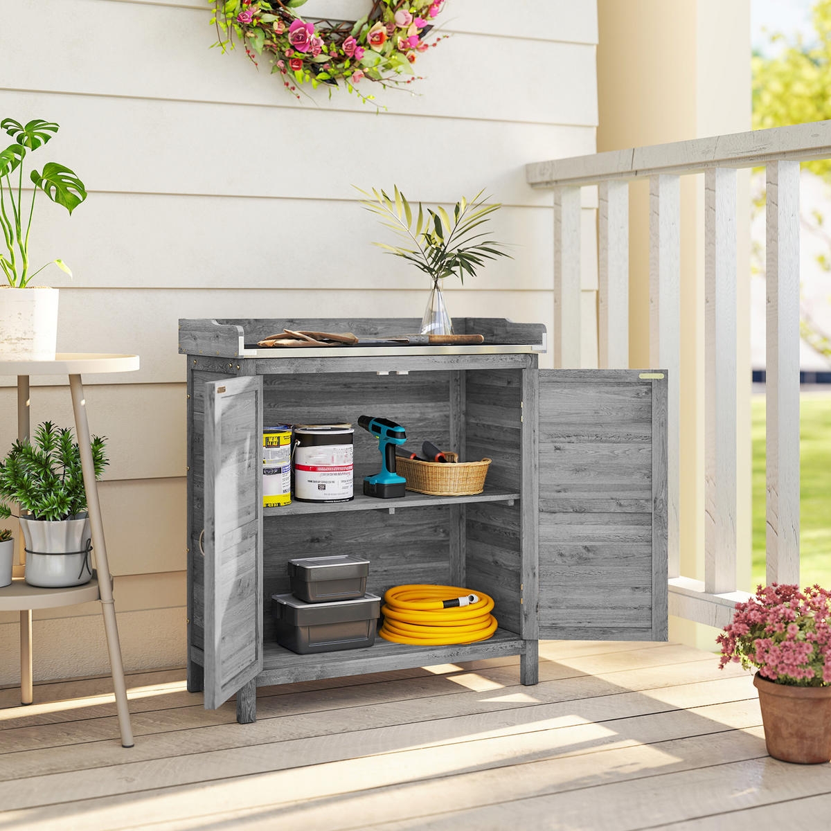GARTENSCHRANK DE-09235 Grau - Grau, Holz (40/92/83cm) - ComfortXL