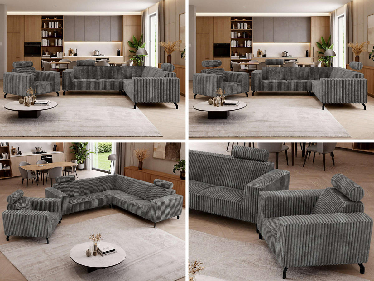 SEDACIA ZOSTAVA L+1 VESANO - Sivá Manšester - čierna/sivá, kov/textil (260/90/260cm) - MKS
