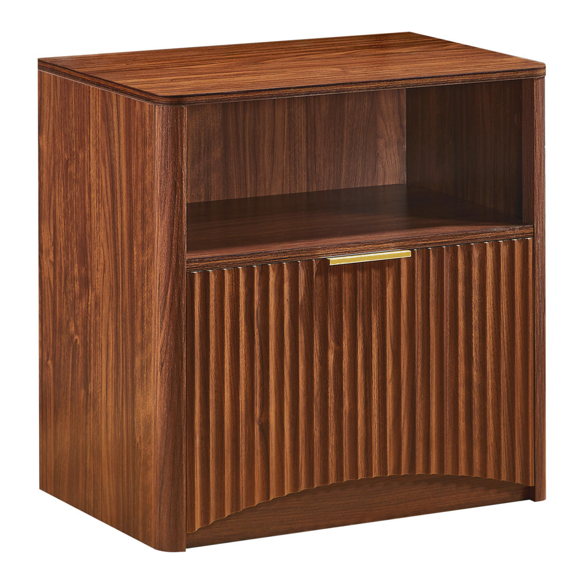 NACHTTISCH aus MDF und Spanplatte 38x58x60 cm Walnussfarben mit Schublade, offenem Fach und Rillendesign - Walnussfarben, Holzwerkstoff (58/60/38cm) - Modfu