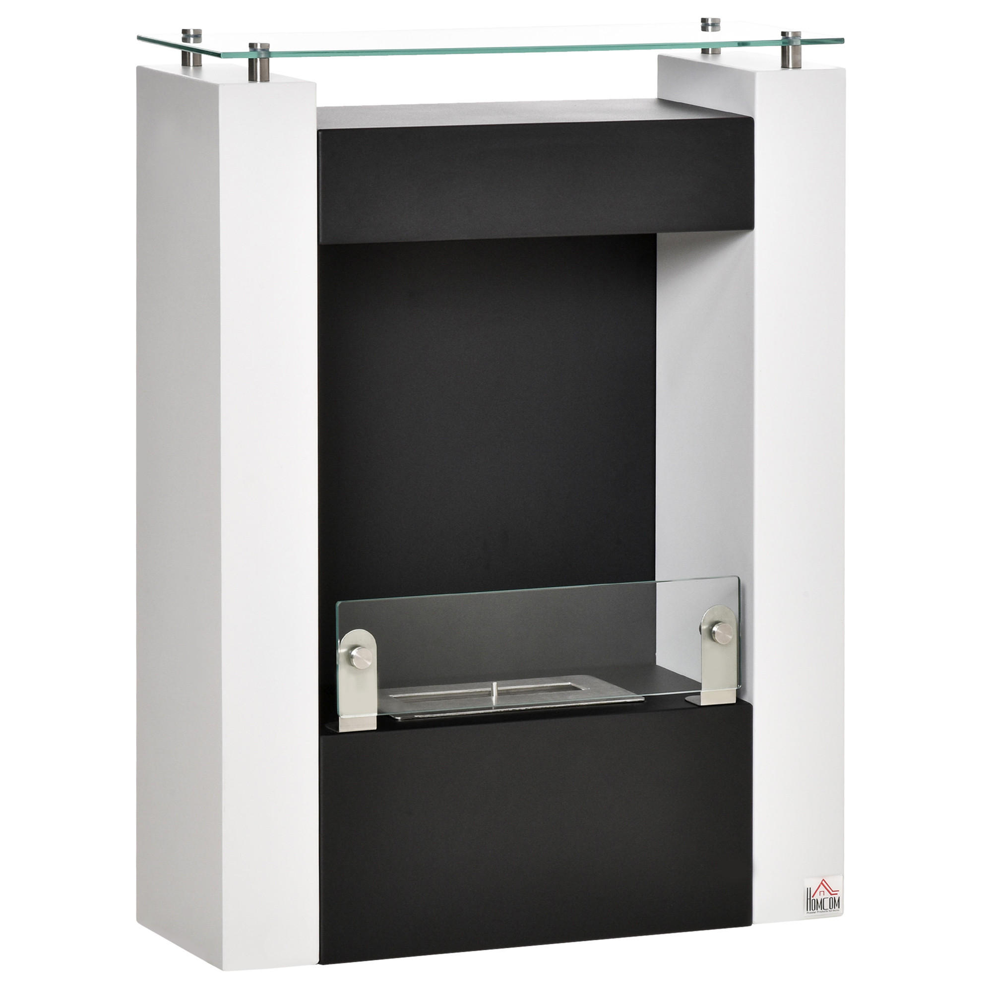 ETHANOL-KAMIN Bio-Ethanol-Brenner 1993W 3 Std. kein Rauch Weiß+Schwarz - Weiß, Metall (20/79/60cm) - HOMCOM