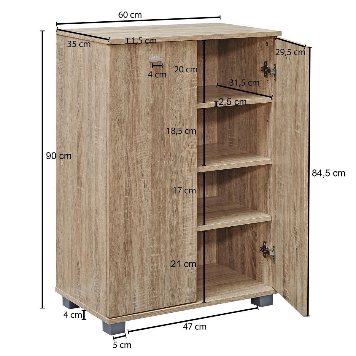 SCHUHSCHRANK Holz mit 2 Türen und 3 Einlegeböden, Beige 60x35x90 cm - Beige/Grau, Holz/Kunststoff (60/90/35cm) - KADIMA DESIGN