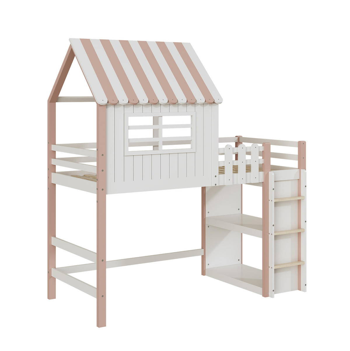 HOCHBETT 90/200 cm in Rosa aus Massivholz mit Dachform und Ablagefach - Rosa, Holz (90/200cm) - Flora Grace
