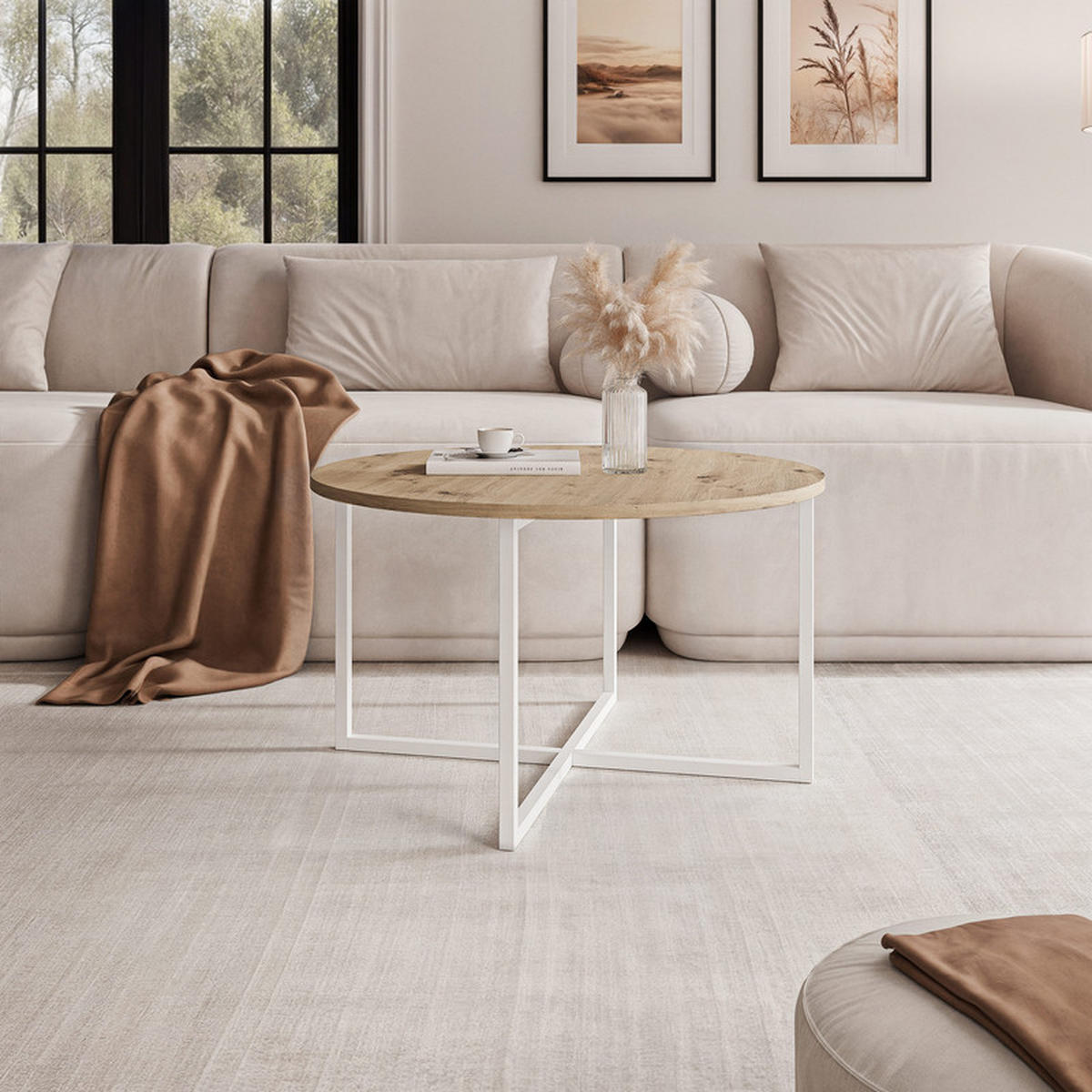 COUCHTISCH BESARO 75/47 cm runden, Weiß / Artisan-Eiche - Weiß/Eiche Artisan, Metall (75/75/47cm) - Idohome
