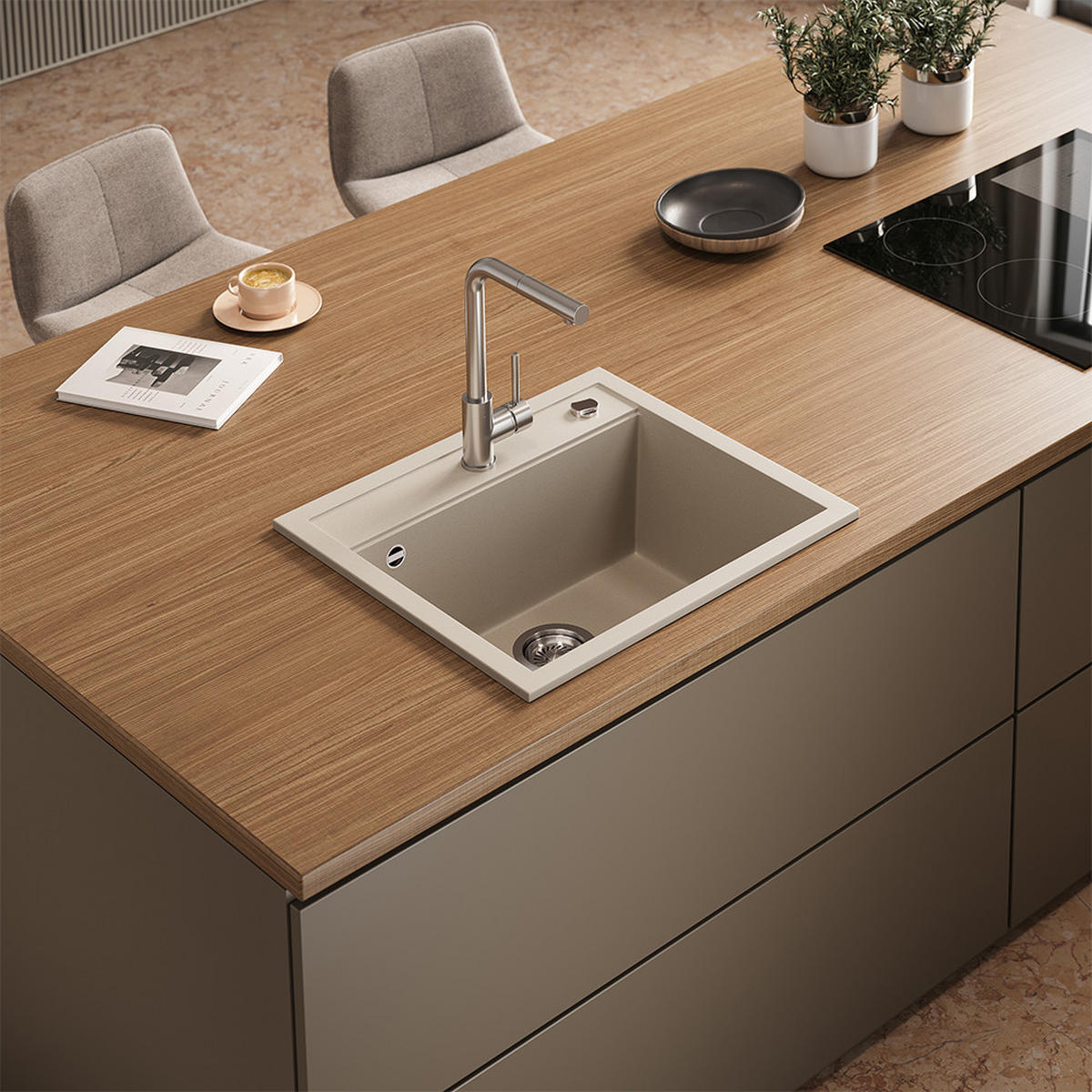 SPÜLBECKEN Paris Beige 57 x 51 cm - Beige, Stein (57/20/51cm) - Bergstroem