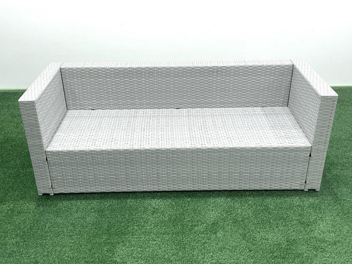 GARTENMÖBEL-SET mit Kissen Polyrattan Hellgrau-Mix 6-Sitzer - Hellgrau/Grau, Glas/Kunststoff - Fimous