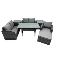 Gartenmöbelset mit Esstisch,Hockern,Beistelltisch Polyrattan Dunkelgrau 6-Sitzer - Dunkelgrau/Grau, Glas/Kunststoff - Fimous