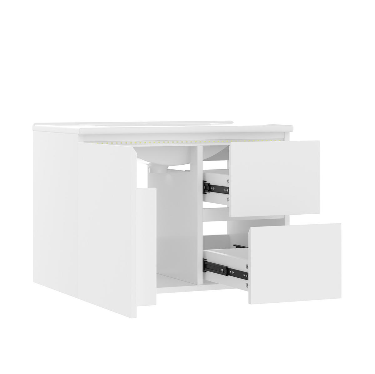 BADEZIMMERSCHRANK mit Keramikwaschbecken 76 x 46 x 50 cm Weiß - Weiß, Holzwerkstoff (46/50/76cm) - Beauniv