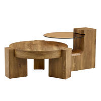 COUCHTISCH-SET 61/61/30 cm trennbar mit 2 Ebenen, Sicherheitsglas und Stauraum, Holzoptik/Braun - Naturfarben, Holzwerkstoff (61/61/36cm) - Redom