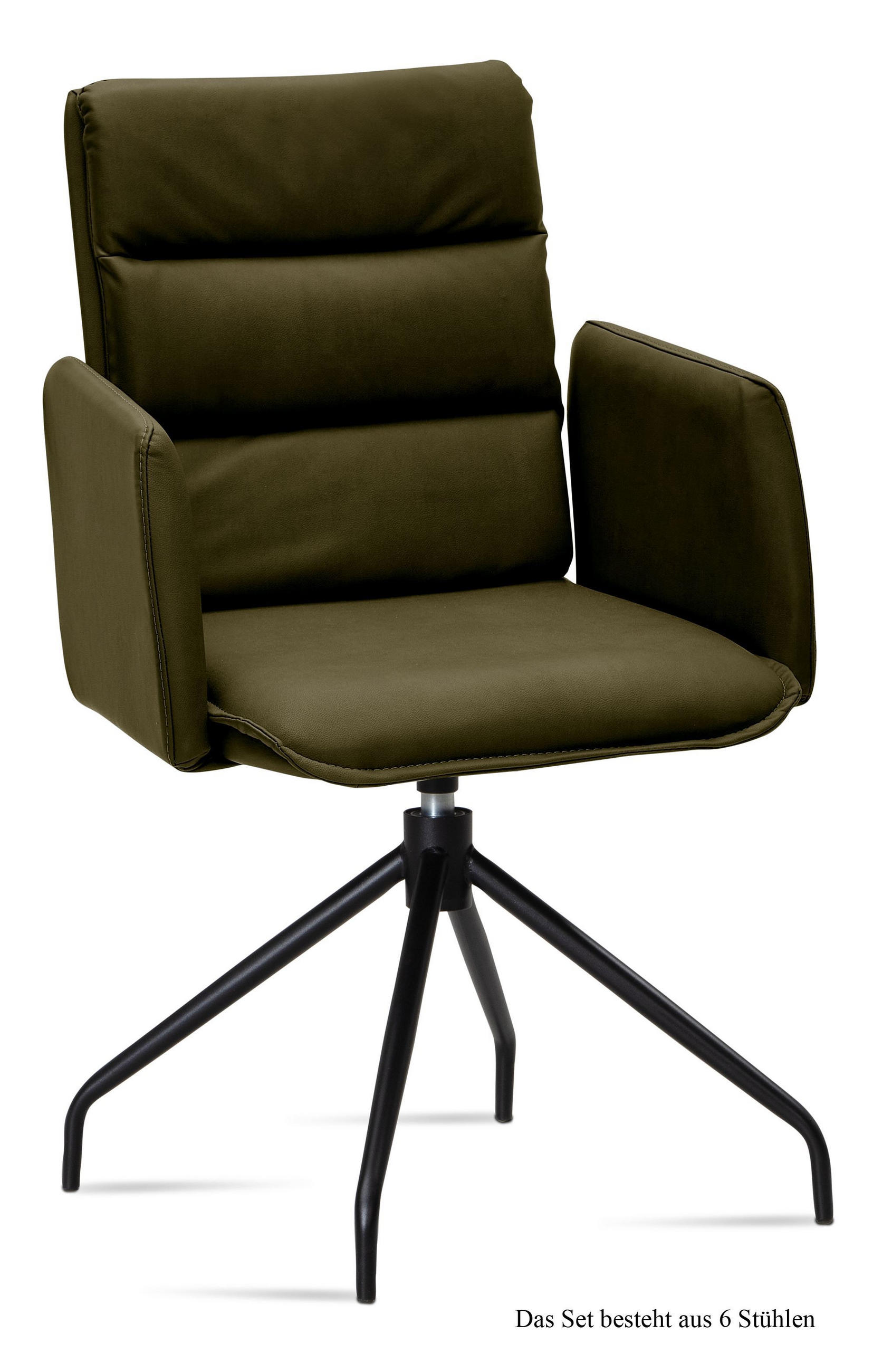 ARMLEHNSTUHL drehbar (6er-Set) Donica 52x92x60 Schwarz/Khaki - Dunkelgrün/Schwarz, Kunststoff (60/92/52cm) - 58aufmkessel