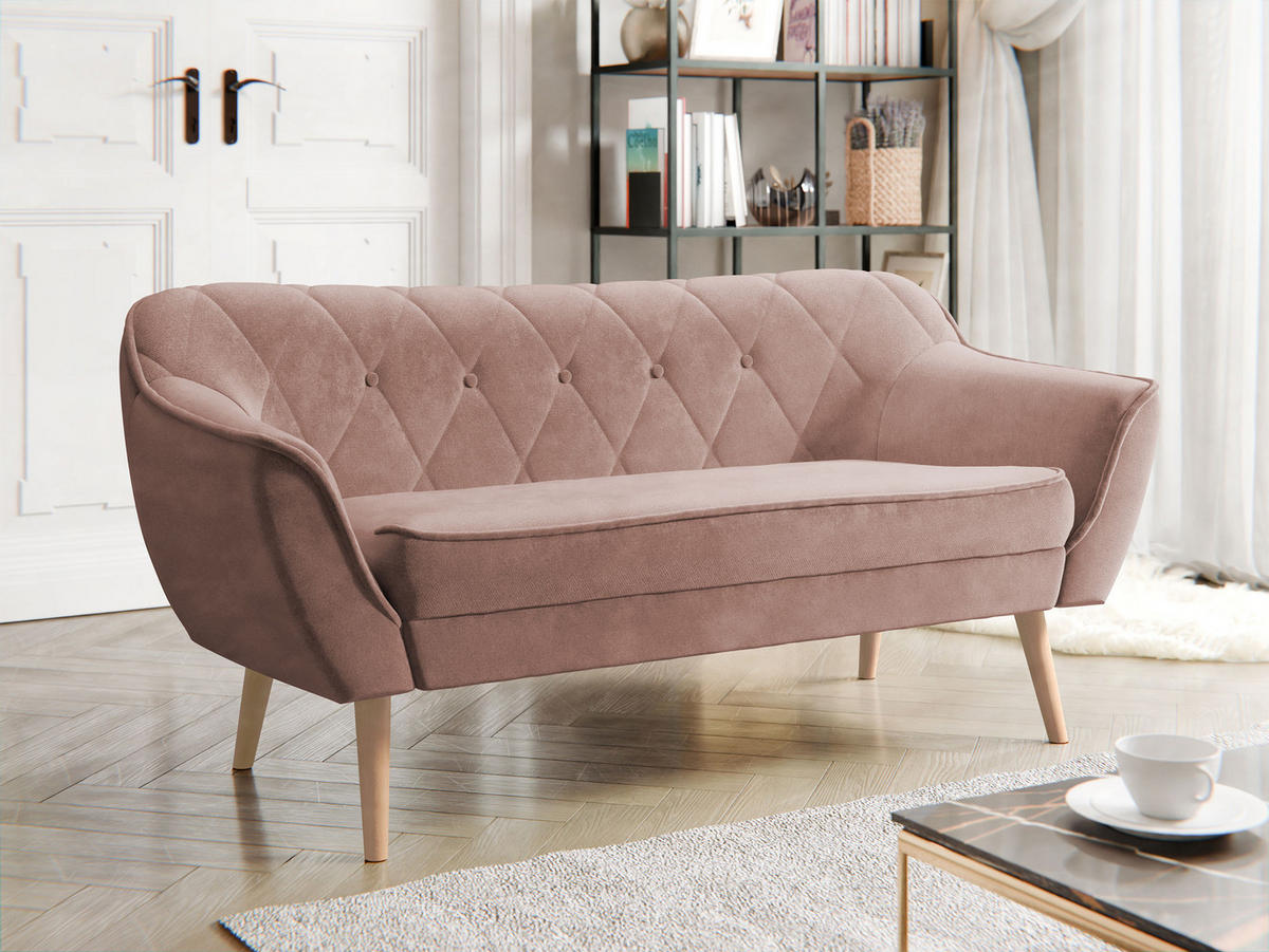 SOFA Skand 2 - Naturfarben/Rosa, Holz/Textil (140/75/74cm) - MIRJAN24