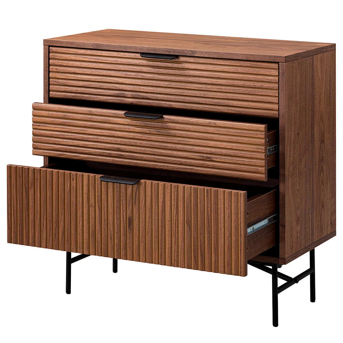 KOMMODE - MDF / Metall - Walnussfarben/Schwarz, Holzwerkstoff/Metall (80/80/40cm) - home24