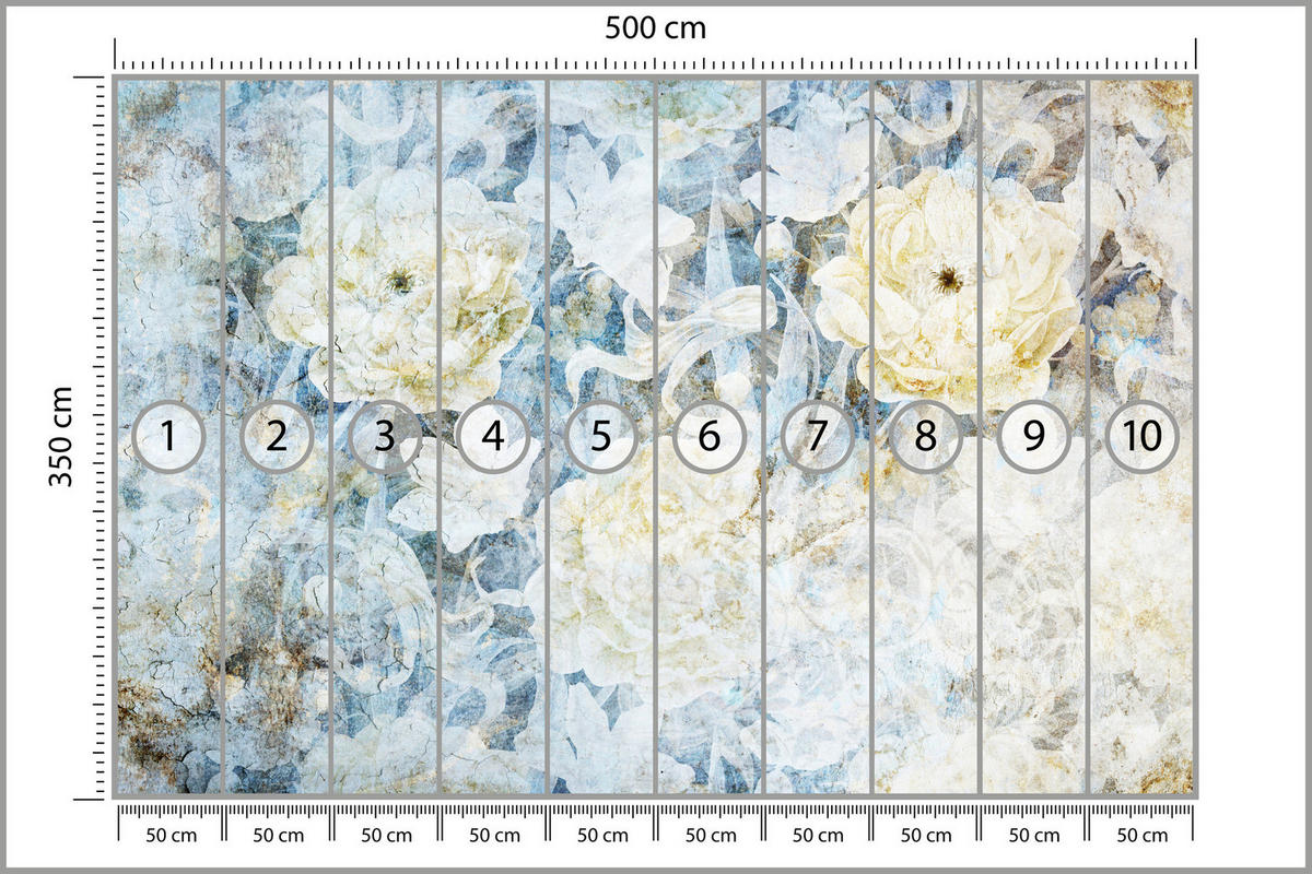 FOTOTAPETE Blumen Abstraktion Vintage Stil 500x350 - Blau/Gelb, Papier (500/350cm) - Muralo