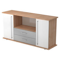 SIDEBOARD mit 2 Schübe & 2 Türen 44,8/166,1/84 cm in Nussbaumfarben/Weiß Relinggriff (Kunststoff) - Nussbaumfarben/Weiß, Holzwerkstoff (166.1/84/44.8cm) - bümö