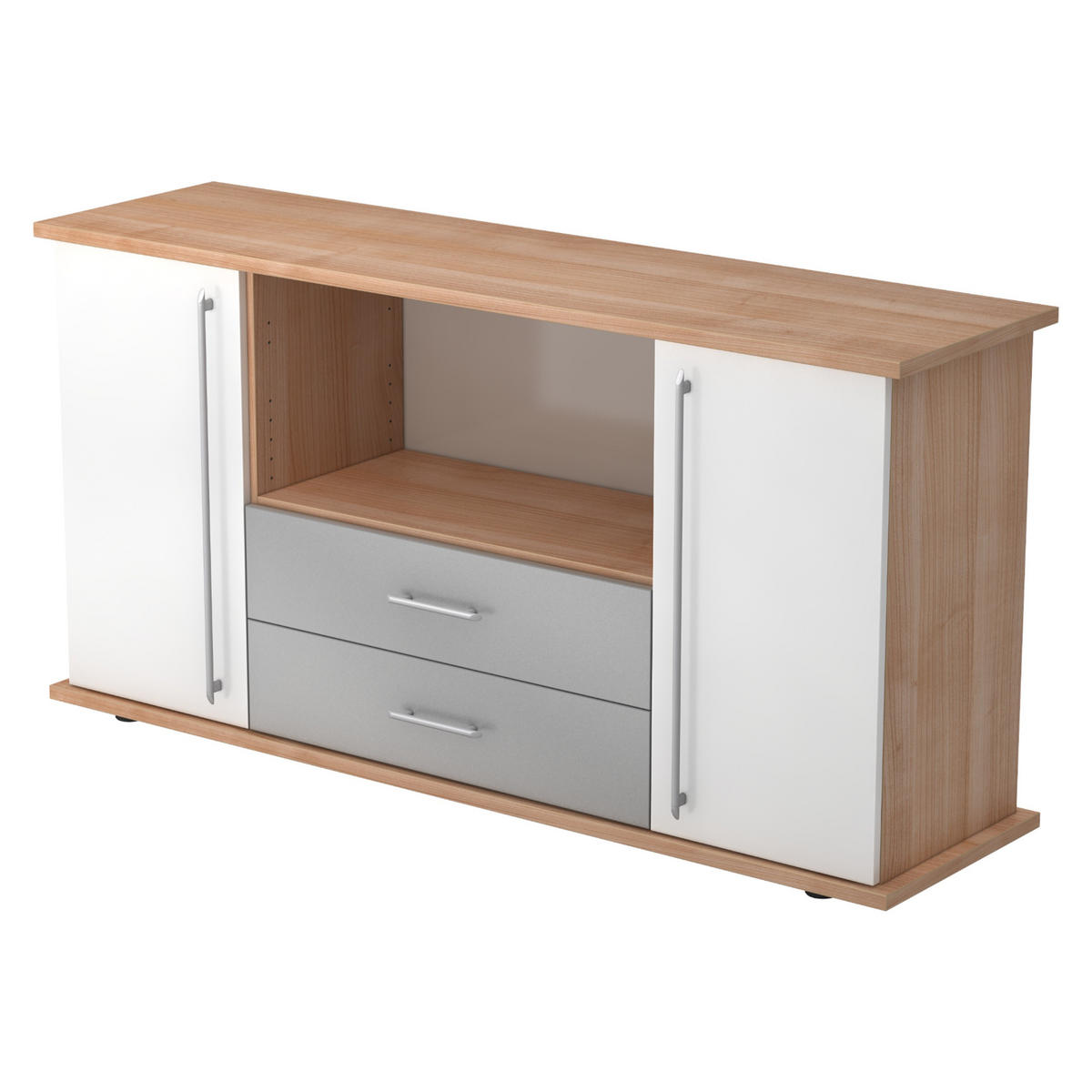 SIDEBOARD mit 2 Schübe & 2 Türen 44,8/166,1/84 cm in Nussbaumfarben/Weiß Relinggriff (Kunststoff) - Nussbaumfarben/Weiß, Holzwerkstoff (166.1/84/44.8cm) - bümö