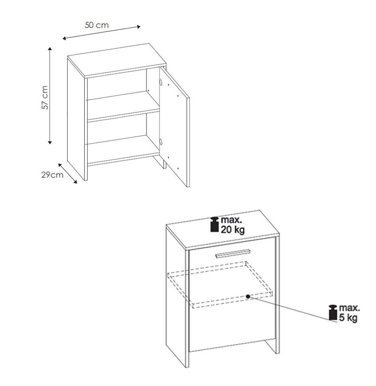 SCHUHSCHRANK Nico Eiche Sonoma / perlweiß 50 / 29 / 57cm - Weiß/Sonoma Eiche, Holzwerkstoff/Kunststoff (50/57/29cm) - Feldmann-Wohnen