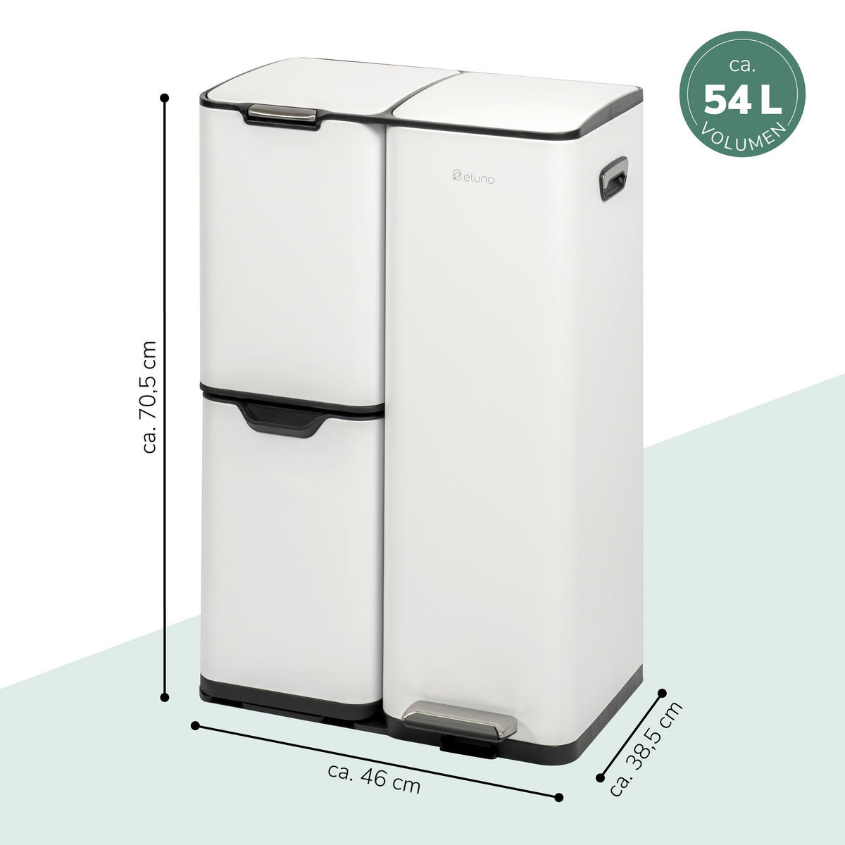 ABFALLEIMER, 54 Liter, aus Metall, weiß - Weiß, Metall (46/70.5/38.5cm) - eluno
