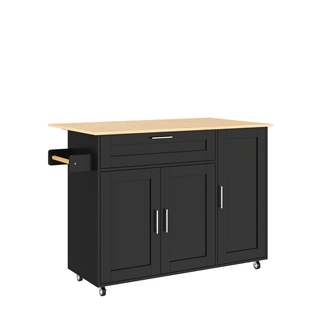 KÜCHENWAGEN mit klappbarer Arbeitsplatte 132,5 x 44(70) x 90 cm Schwarz/Natur - Schwarz, Holz (44/90/132.5cm) - Beauniv