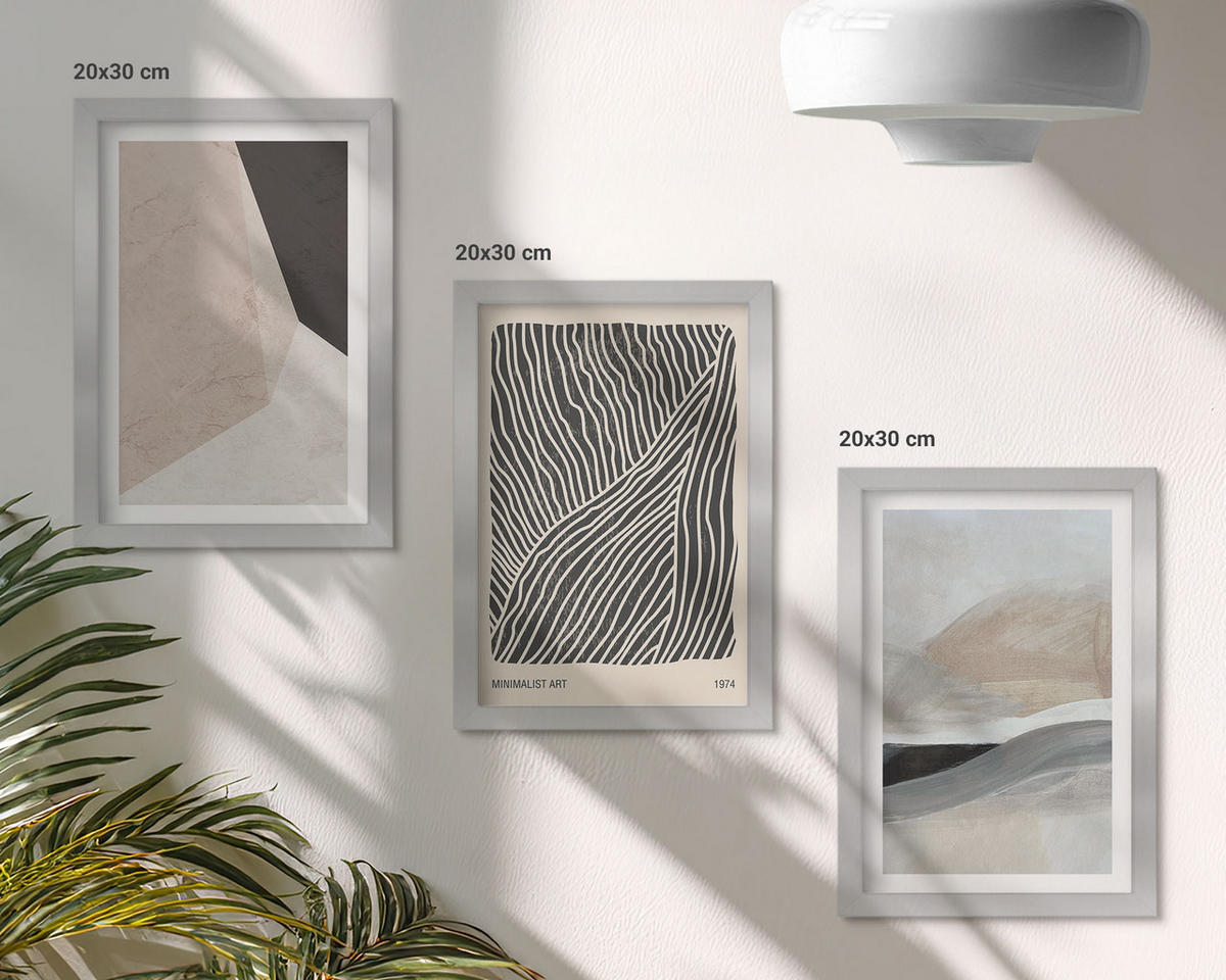 BILDER SET 3er Set - 20x30 cm Silberner Rahmen - Abstrakte Muster in Beige und Grau - Silberfarben, Kunststoff (20/30cm) - TULUP