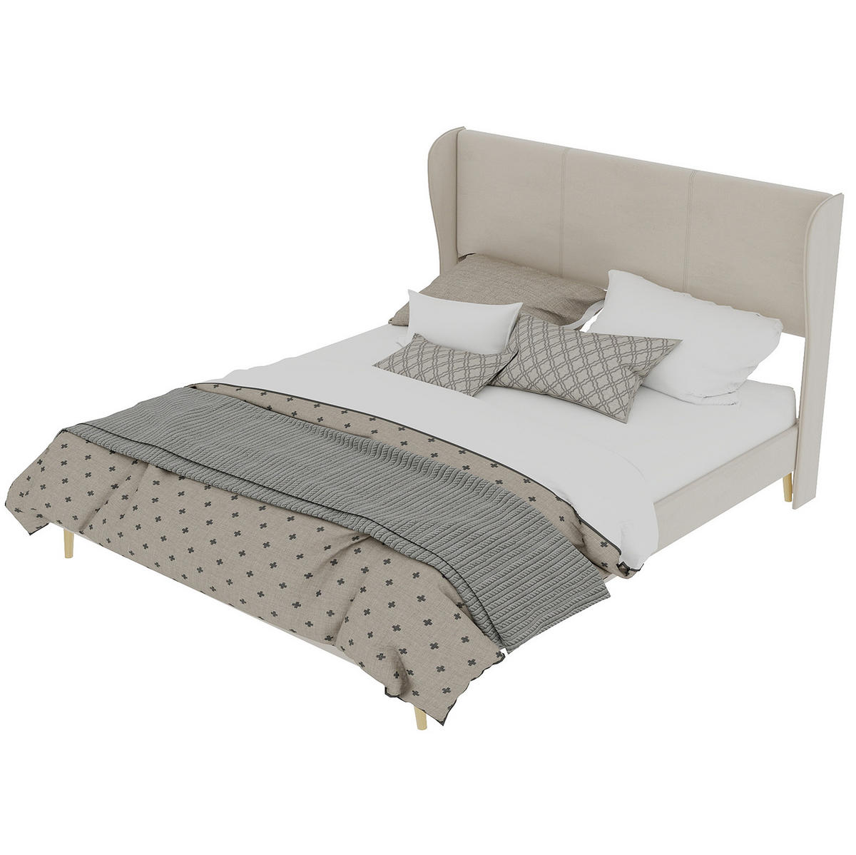 POLSTERBETT 160/200 cm mit gepolstertem Kopfteil, modernem Stoffbezug und stabilem Metallgestell, Beige - Beige, Textil (160/200cm) - Redom