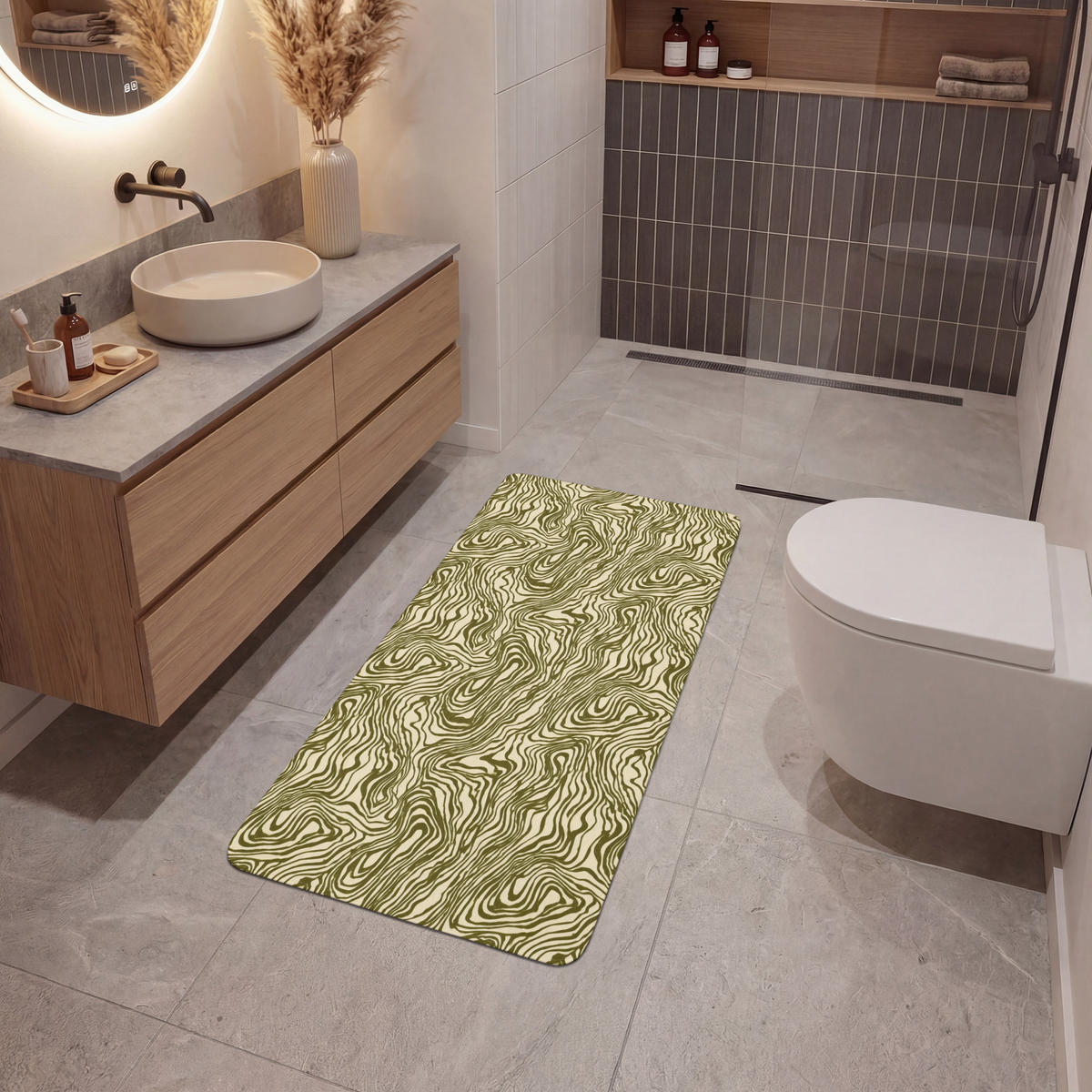 KOUPELNOVÁ PŘEDLOŽKA Abstraktní - Mramor - Zelený 60x120 cm - tmavě zelená, textil/plast (60/120cm)