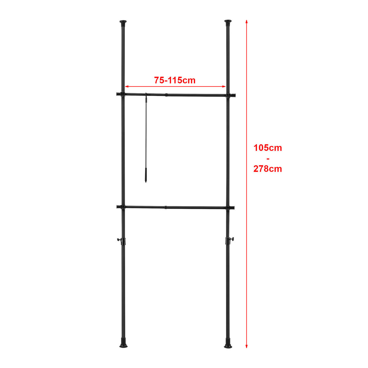 TELESKOPGARDEROBE Kemi - Schwarz, Metall (115/278/5cm) - [en.casa]