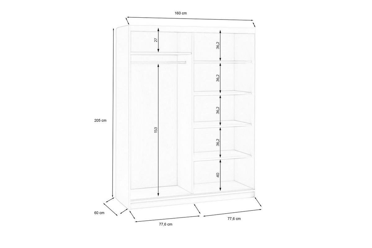 SCHWEBETÜRENSCHRANK Dora 160 cm mit Lamellen und Spiegel 2-türig, artisan, schwarz, Lamelle artisan - Schwarz/Eiche Artisan, Kunststoff (160/205/60cm) - Margaret Hadas24