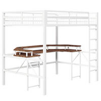 HOCHBETT 140/200 cm in Weiß mit LED, Schreibtisch, USB/Type-C und Lochwand - Weiß, Holzwerkstoff/Metall (140/200cm) - STILVORA