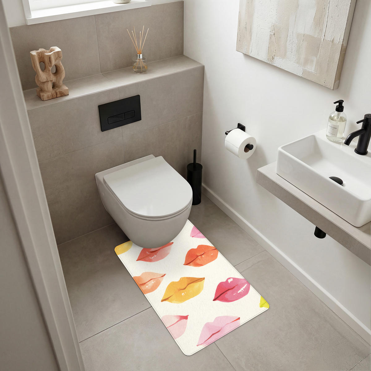 WC PŘEDLOŽKA Rty - barevné - lesklé 50x80 cm - růžová, textil/plast (50/1cm) - OnlyWow