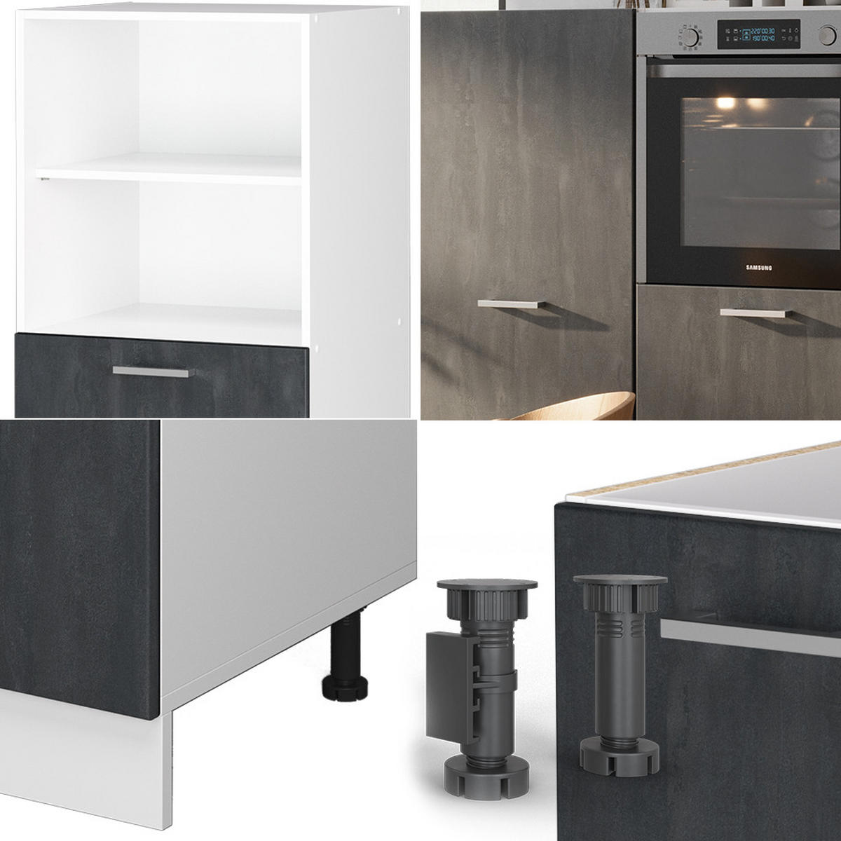 KÜCHENBLOCK AUS DER R-LINE R-Line Schwarz Beton/Weiß 180 cm ohne AP - Schwarz/Weiß, Holzwerkstoff (180/81.6/46cm) - Vicco