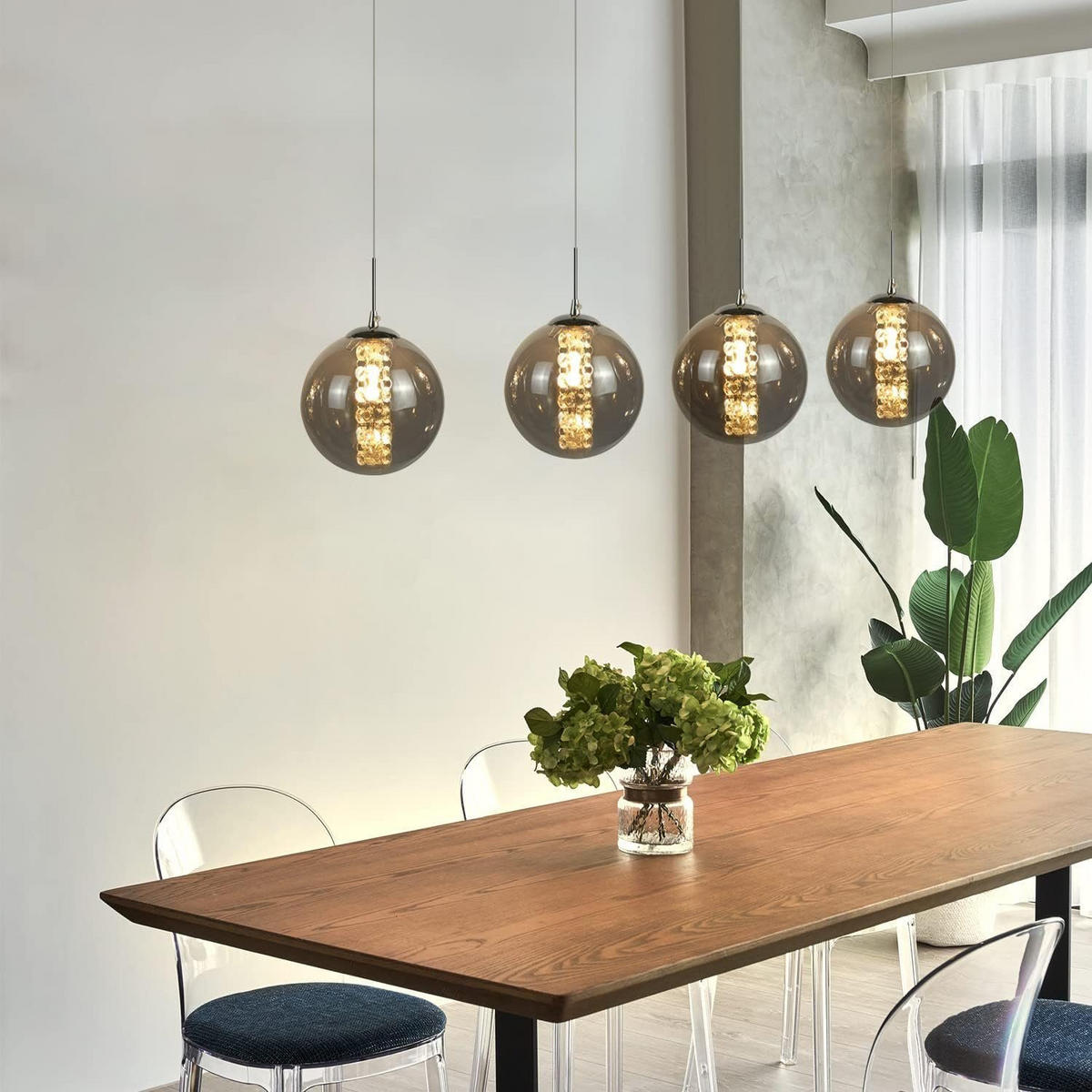 HÄNGELEUCHTE Energie 4-flammig 70/15/150 cm - Grau, Glas (70/15/150cm) - Nettlife