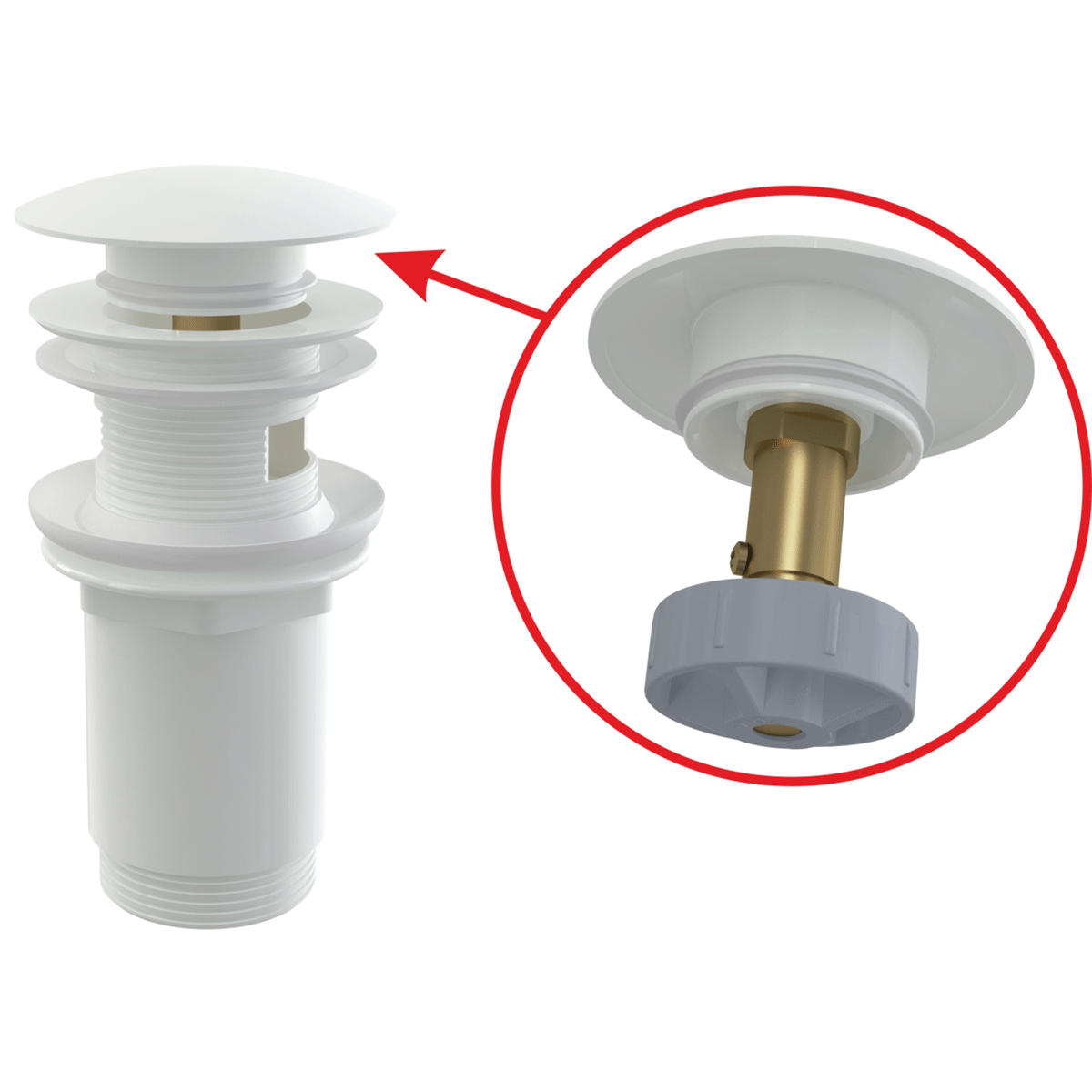 ABLAUFVENTIL für Waschbecken CLICK/CLACK 5/4" Ganzmetall Überlauf weiß - Weiß, Kunststoff (7.5/7.5/15cm) - Alcadrain