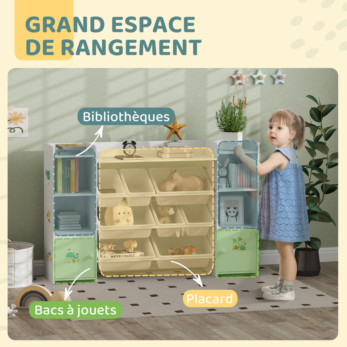KINDERREGAL DE-17260 8 herausnehmbare Boxen & Bücherregal Weiß - Weiß, Metall (140/90/30cm) - ComfortXL