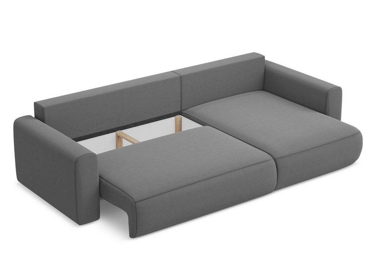 ECKSOFA mit Schlaffunktion Samt Stoff Grau - Schwarz/Grau, Kunststoff/Textil (278/149cm) - Makamii