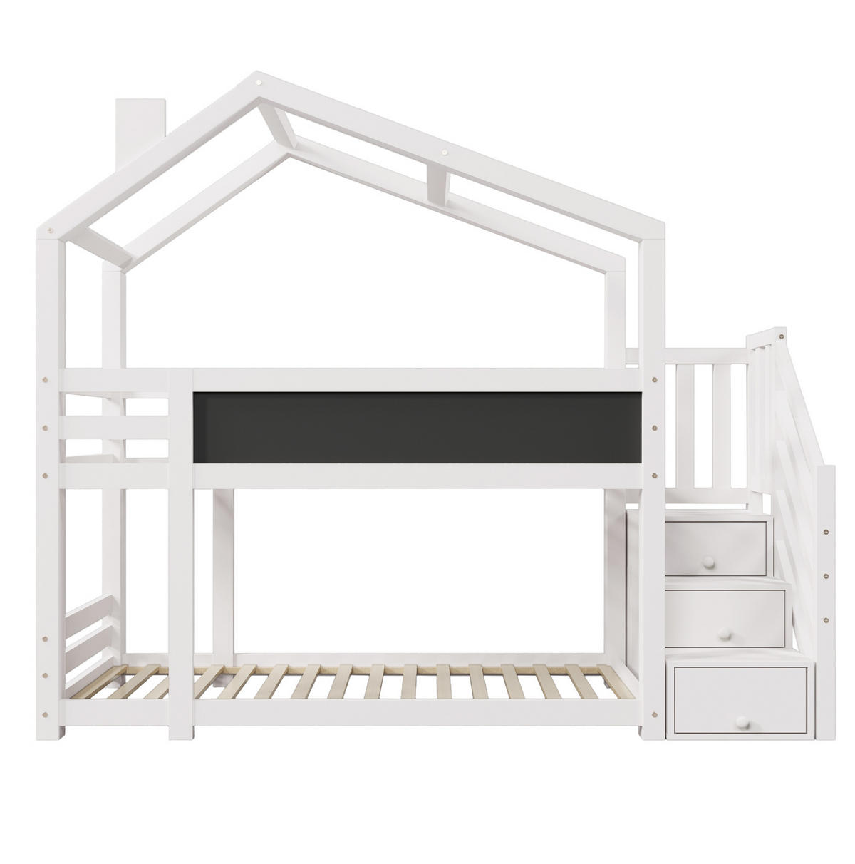 ETAGENBETT aus Kiefer-Massivholz und MDF 90x200 cm in Weiß mit Tafel & Stauraum - Weiß, Holzwerkstoff (90/200cm) - Modfu
