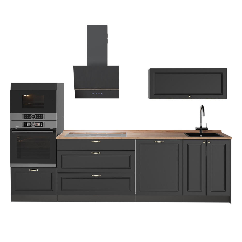 KUCHYNKA Fame-Line, Antracitovo-zlatý vidiecky dom/antracitová, 280 cm, AP Oak - antracitová, kompozitné drevo (280/153.6/60cm) - Vicco
