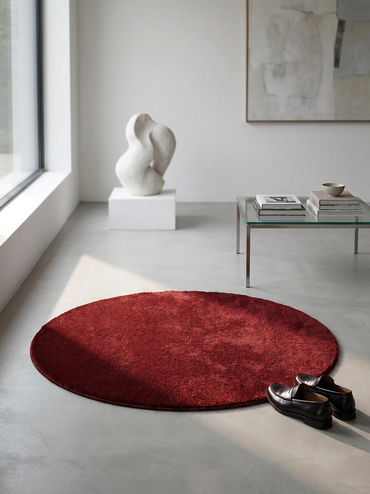 TEPPICH Flur Einfarbig Pflegeleicht Waschbar Wohnzimmer OEKO-TEX Rund Rot 200x200 cm Diele – MAIN - Rot, Textil (200/200cm) - KADIMA DESIGN
