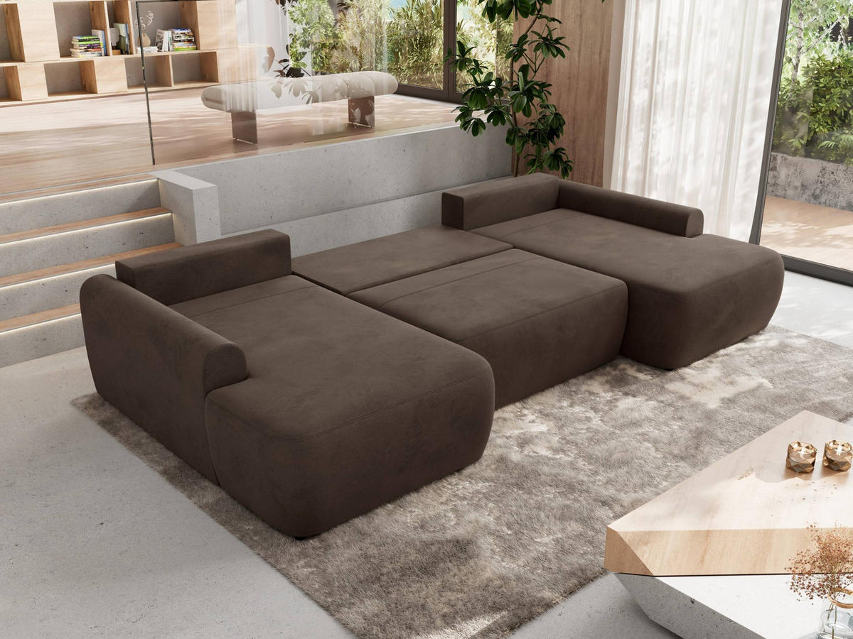 WOHNLANDSCHAFT CUBO U Braun Velvet - Schwarz/Braun, Kunststoff/Textil (370/100/187cm) - MKS