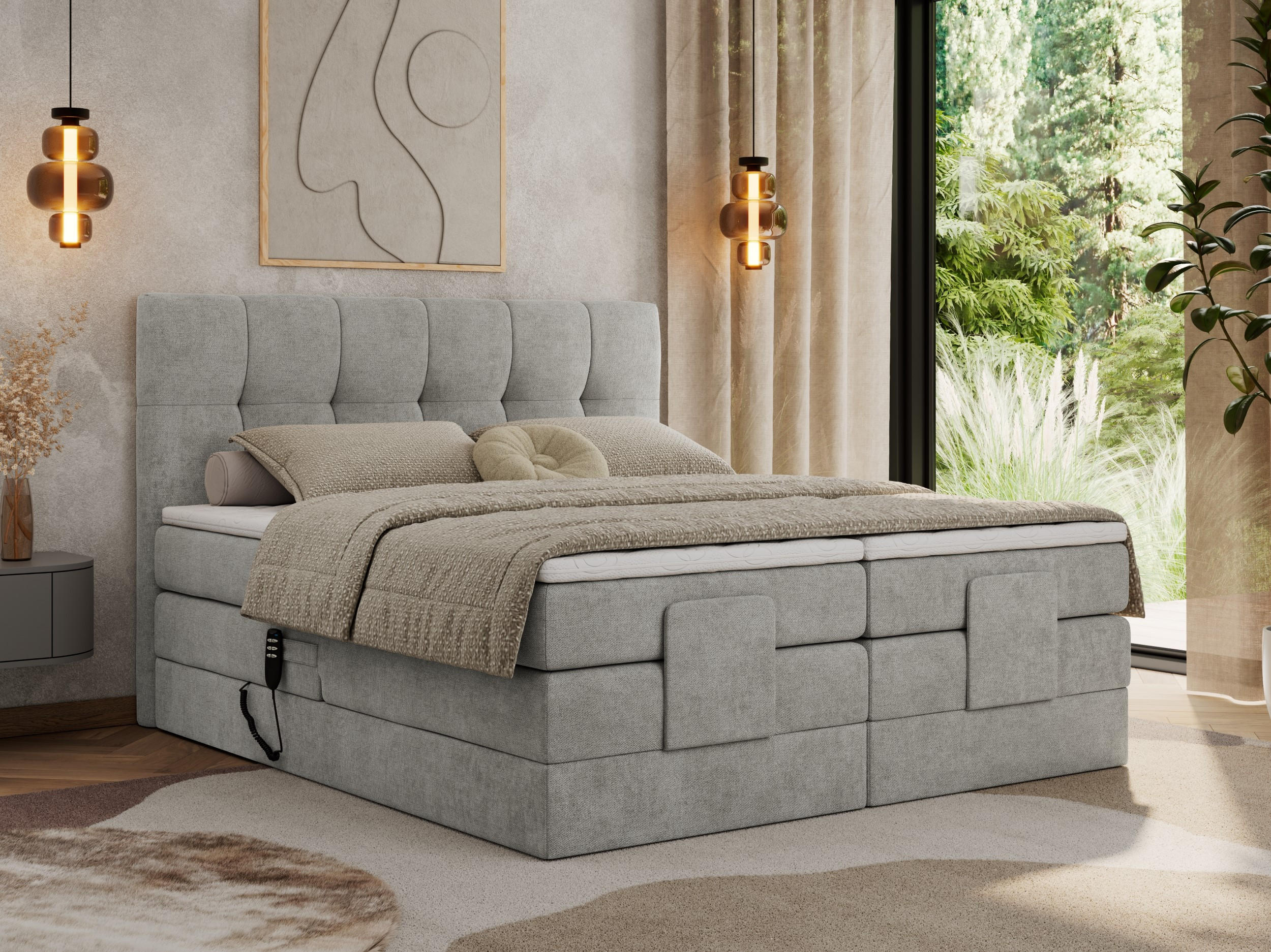 BOXBETT VITTORIA 140/200 - Hellgrau Struktur - H3 - Hellgrau, Holz/Textil (140/200cm) - MKS