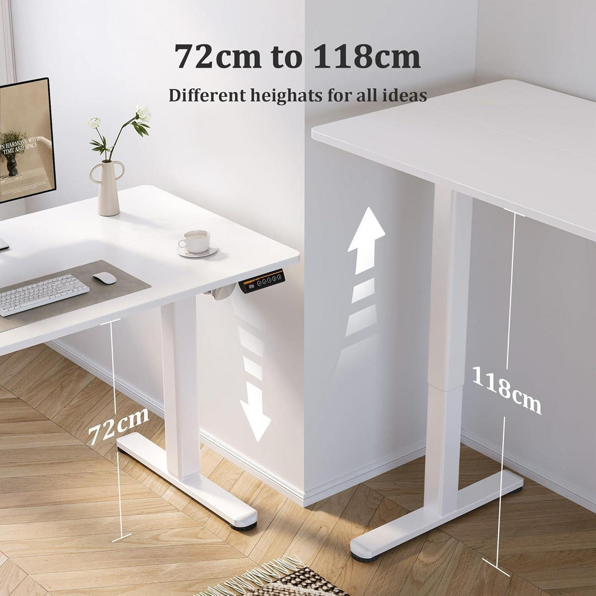 SCHREIBTISCH höhenverstellbar elektrisch 120x60 cm Weiß - Weiß, Metall (60/120/118cm)