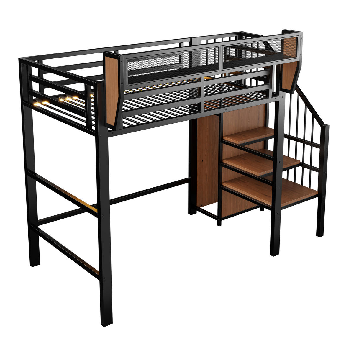 HOCHBETT mit LED-Lichtleiste 90x200 cm Metall Schwarz - Schwarz, Metall (90/200cm) - Meubliv