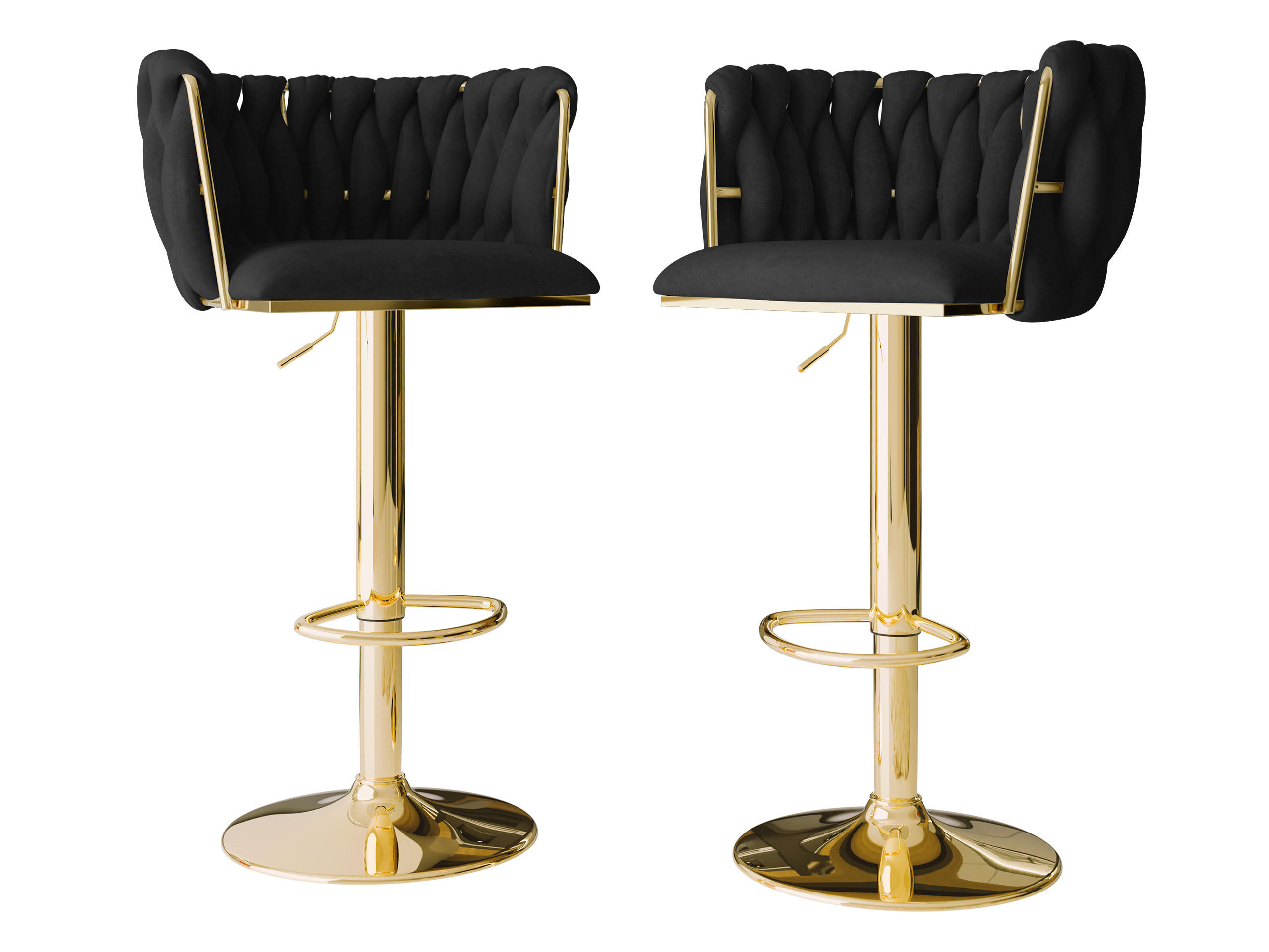 BARHOCKER-SET Muz BS-1142 (2 Stück in Samt) - Goldfarben/Schwarz, Textil/Metall (50/107/52cm) - MIRJAN24