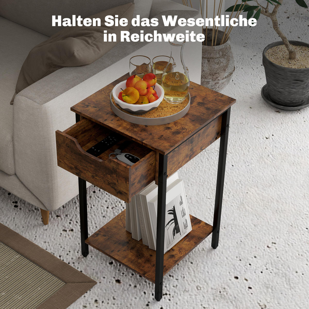 BEISTELLTISCH im Industriestil, Ablagefach, 40 x 40 x 68 cm - Braun, Holzwerkstoff (40/40/68cm) - HOMCOM