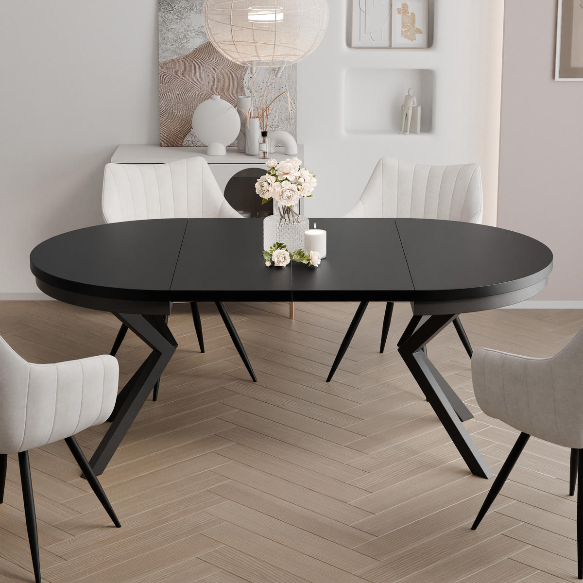 AUSZIEHTISCH MILTON 120-196/76 cm mit Metallgestell, Schwarz / Schwarz Molet - Schwarz, Holzwerkstoff/Metall (120/120/76cm) - Idohome
