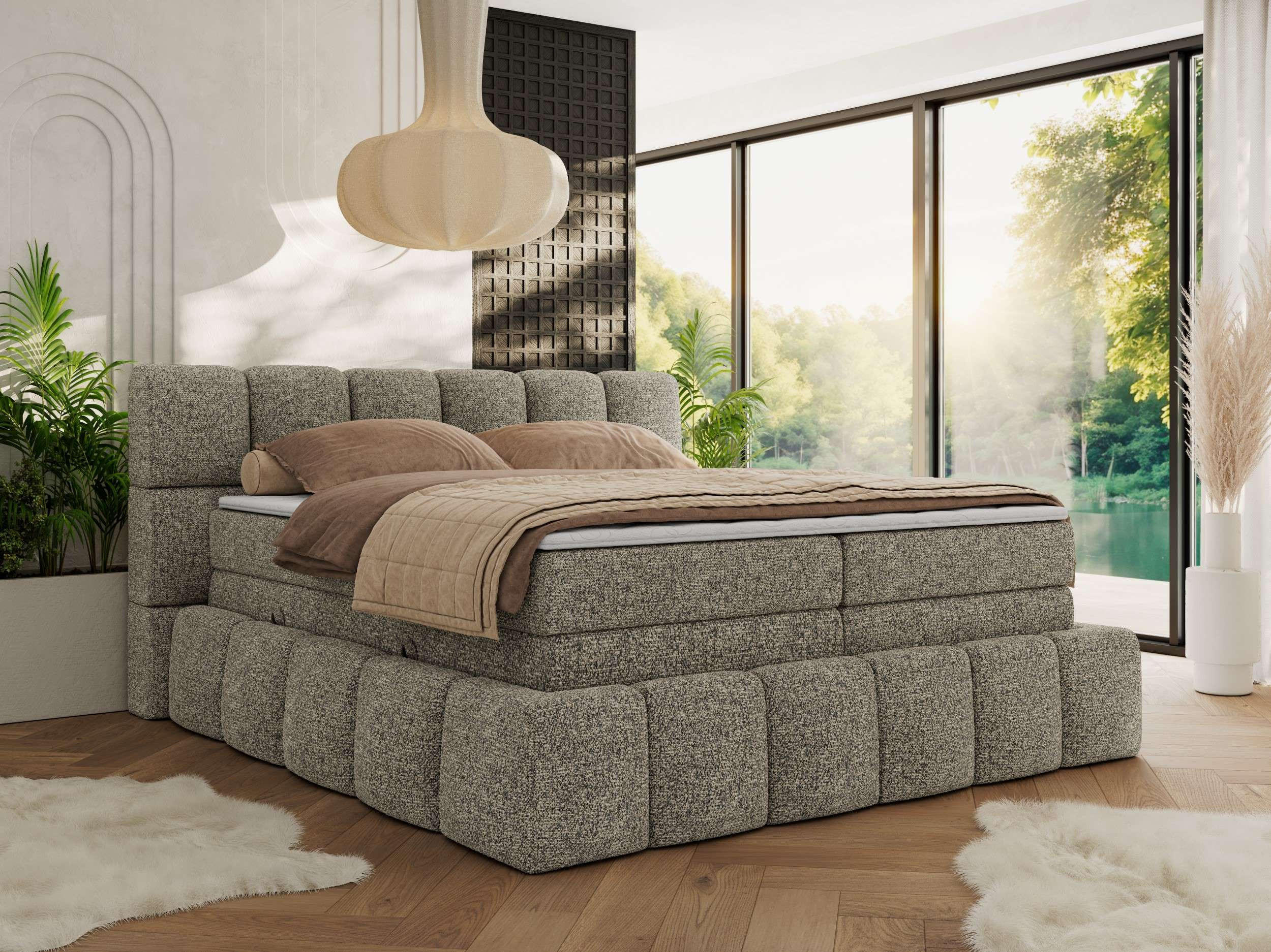 BOXSPRINGBETT NIRA KING 140/200 Grau Strukture - H3 - Grau, Holz/Textil (140/200cm) - MKS