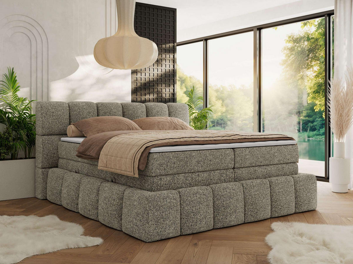 BOXSPRINGBETT NIRA KING 140/200 Grau Strukture - H3 - Grau, Holz/Textil (140/200cm) - MKS